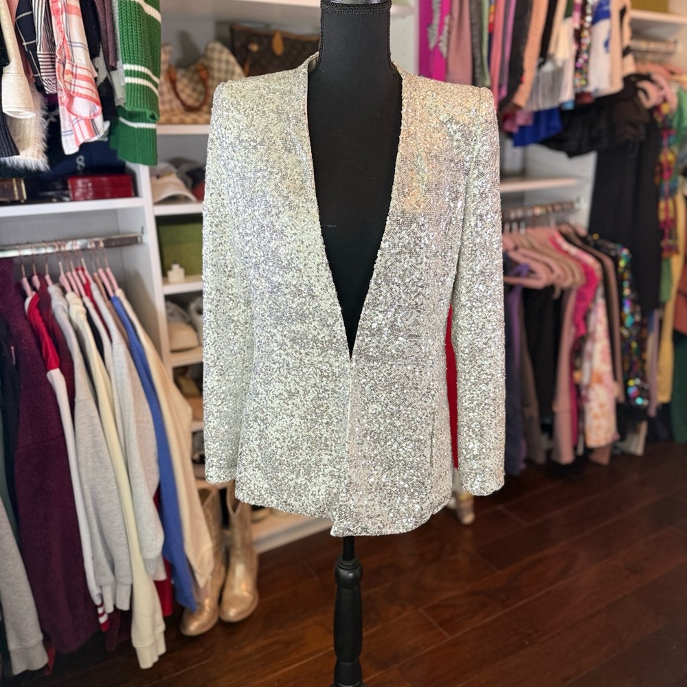 Zara Medium NWT Silver Sequin Blazer